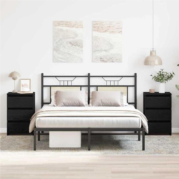 Bedside Cabinet with Drawer 2 pcs Black Oak 40 x 35 x 62,5 cm vidaXL