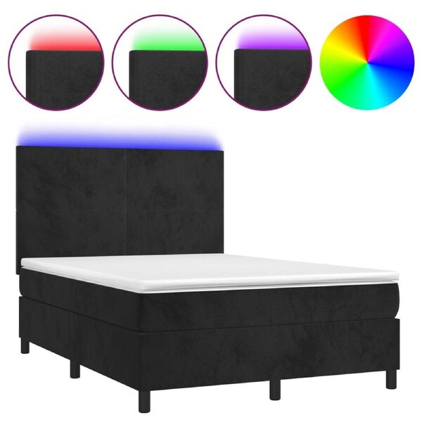 Box Spring Bed with Mattress&LED Black 137x187 cm Double Size Velvet vidaXL