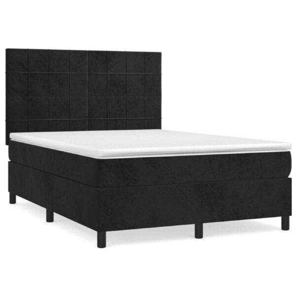 Box Spring Bed with Mattress Black 137x187 cm Double Size Velvet vidaXL