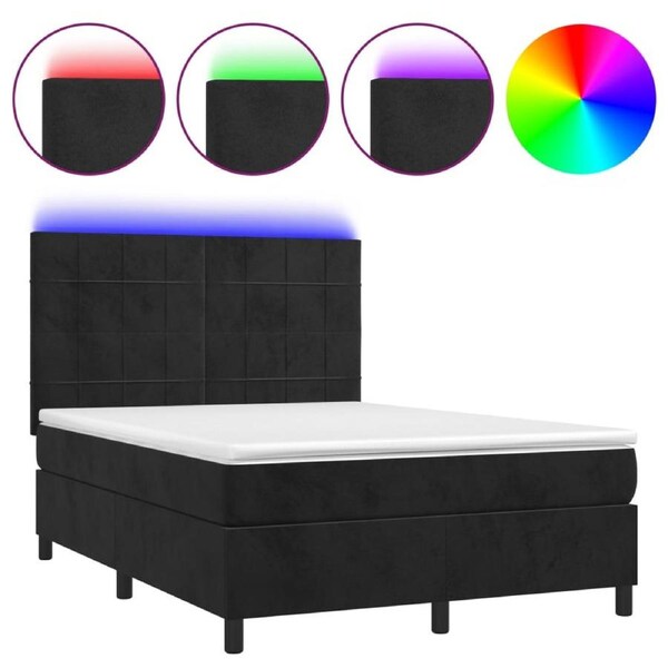 Box Spring Bed with Mattress&LED Black 137x187 cm Double Size Velvet vidaXL