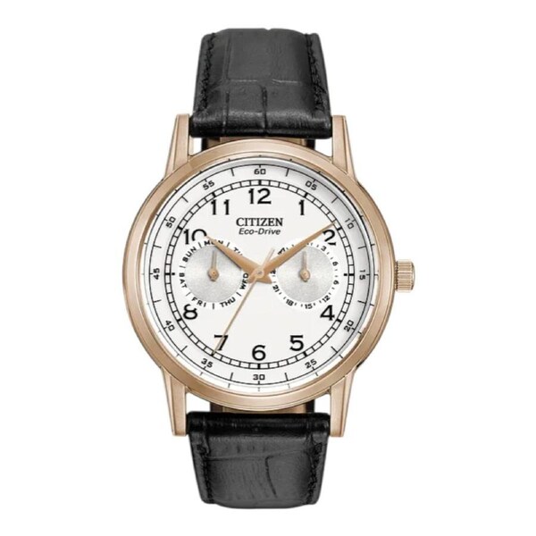 Citizen AO9003-16A Mens Watch Eco-Drive White Dial Rose Gold 42mm Leather Band