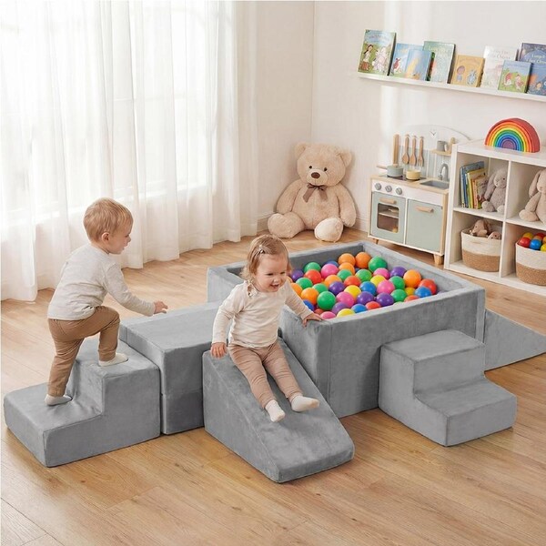 Playpals Kids Foam Climbing Blocks Set 6 PCS w/300 Pcs Balls Climb & Crawl Activity Toy