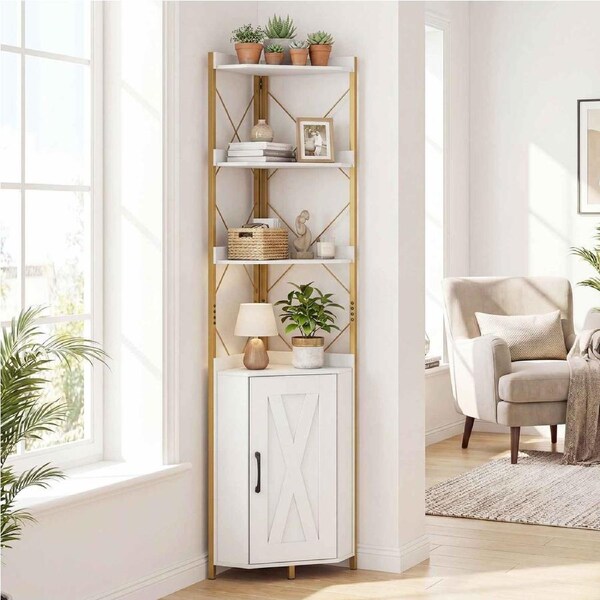 Costway Corner Shelf Bookshelf 180cm Tall Storage Cabinet Freestanding Metal Open Display Rack 2 Anti-tip Kit Kitchen