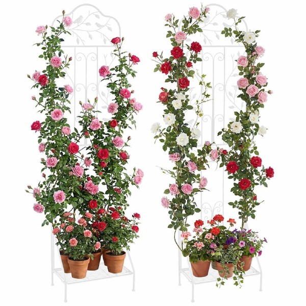 Costway 2x Garden Trellis 1.9m Rose Metal Trellis Shelf Outdoor Vine Fence Indoor Patio Yard Climbing Plants White