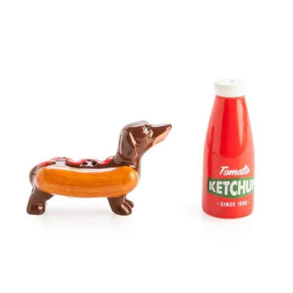Ceramic Sausage Dog Ketchup Salt and Pepper Shaker Set 110x70x40 mm