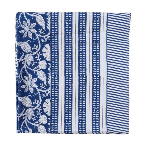 LVD Handcrafted 100% Cotton Blockprint St Tropez Tablecloth 270x150cm Blue