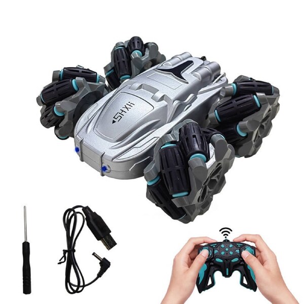 HOLALA 2.4GHz RC Stunt Car 360 Degree Rotating & Double-Sided Flips for Kids-Silver