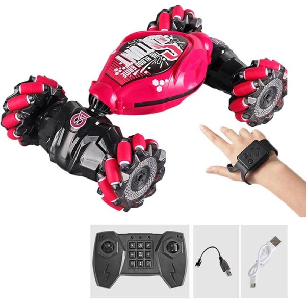 HOLALA Remote Control Stunt Car 360 Degree Flips with Light & Music-Rose Red