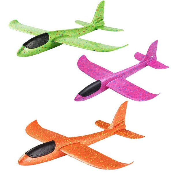 HOLALA 3 Pack Foam Airplane Kids Throwing Outdoor Sport Toys-BlueRed-GreenPinkOrange
