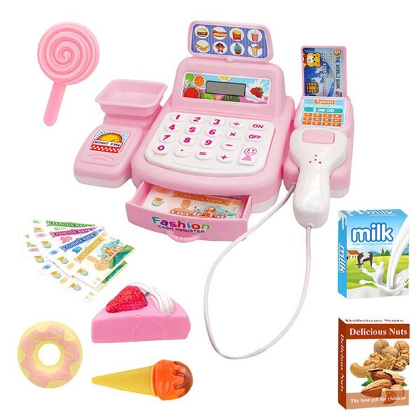 HOLALA Pretend Play Cashier Set with Real Calculato-Pink-3K