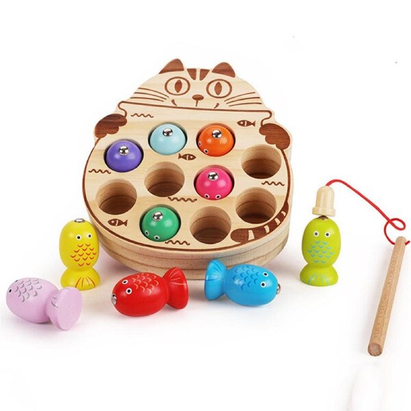 HOLALA Wooden Magnetic Fishing Game Montessori Toddler Toy-Cat2