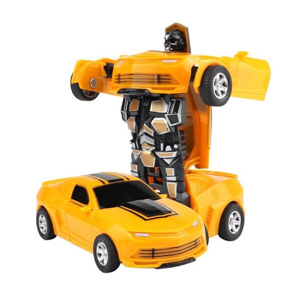 HOLALA Inertial Pull-Back Transforming Car for Kids-Yellow