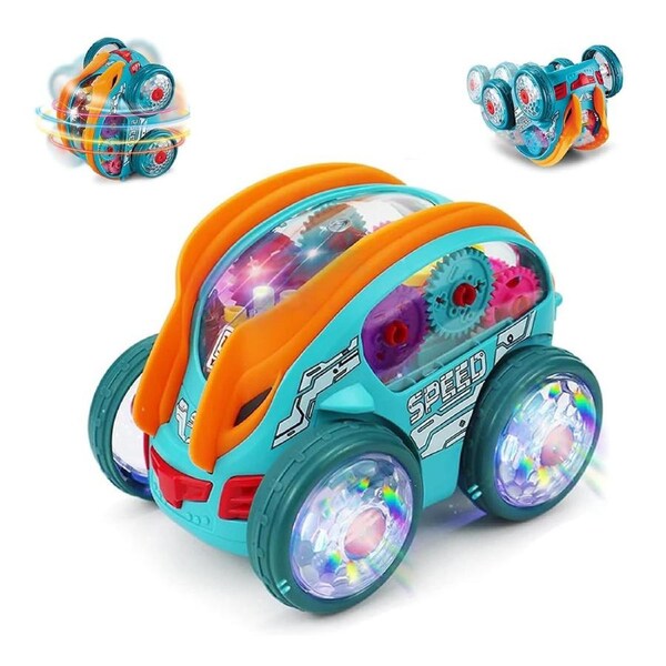HOLALA Light-Up Stunt Car Musical Sensory Toy with Moving Gears for Kids