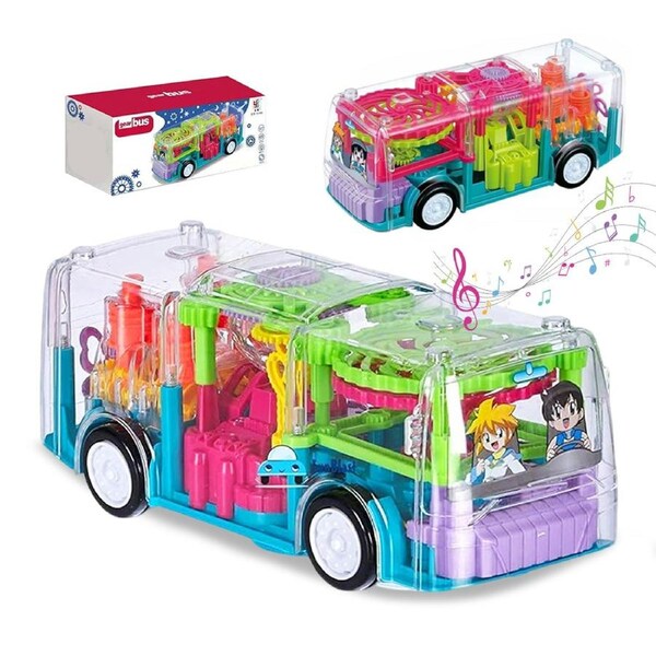 HOLALA Light-Up Bus Musical Sensory Toy with Moving Gears for Kids