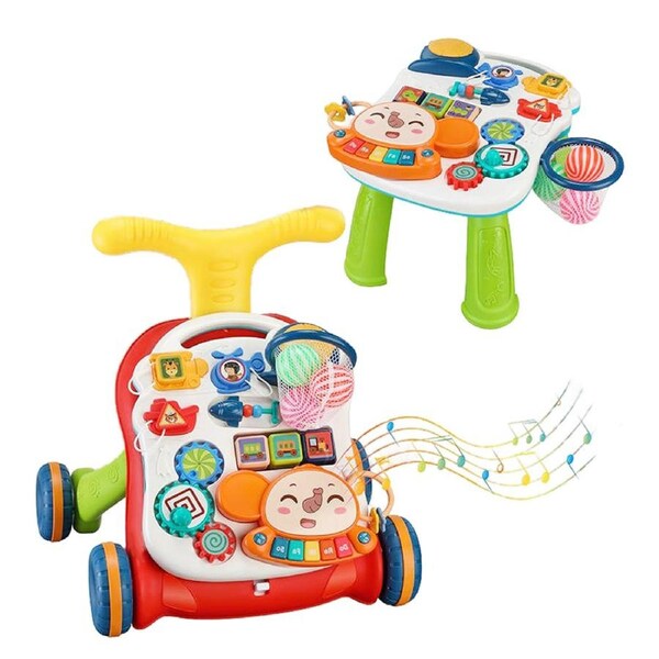 HOLALA 3 in 1 Baby Walker and Activity Center Music Learning Push Toy-Red