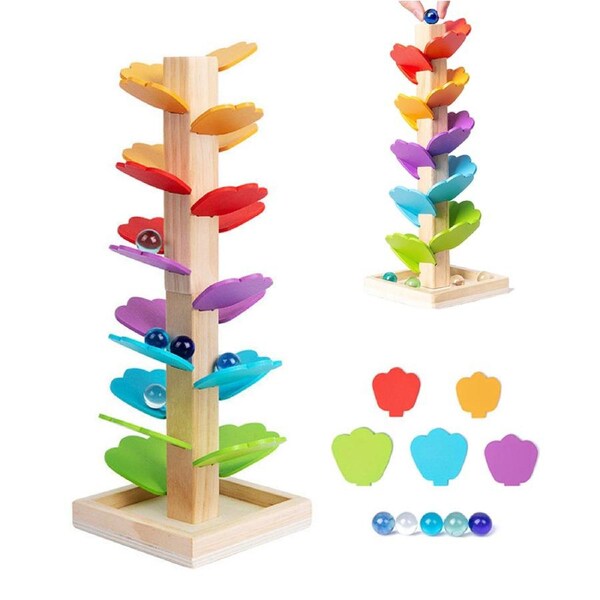 HOLALA Wooden Music Tree Rolling Bead Run Track for Toddlers-A