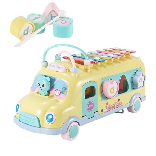HOLALA Intellectual School Bus Knocking Piano Music Toy Shape Puzzles-Yellow