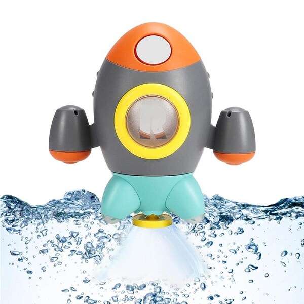 HOLALA Space Rocket Bath Toy with Rotating Fountain for Toddlers 1-3-Grey