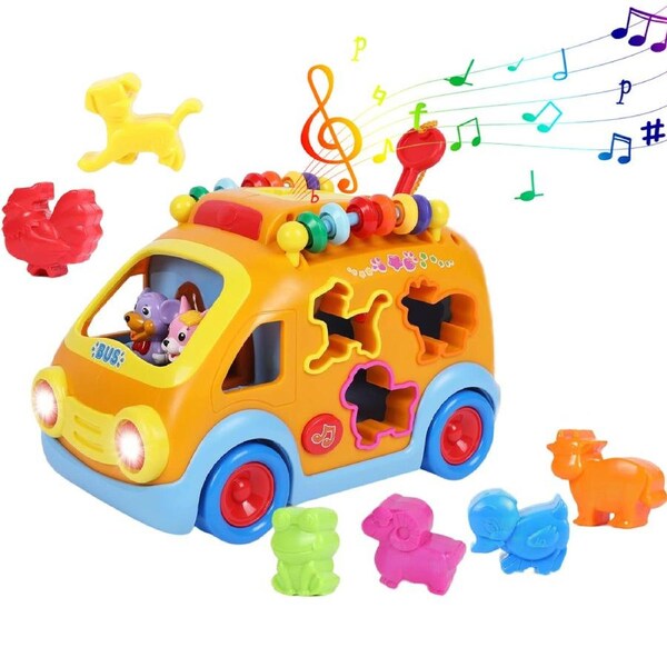 HOLALA Musical Bus Toy with Animal Blocks for Toddler 12-18 Months