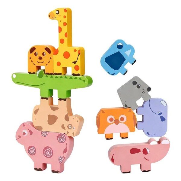 HOLALA 10 Pcs Wooden Animal Blocks Sorting & Stacking Toys for 36 Months+