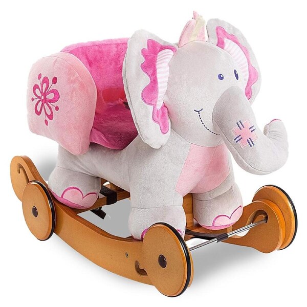 HOLALA 2-in-1 Rocking Elephant Plush Ride-On Toy for Toddlers-Pink