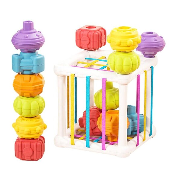 HOLALA Shape Sorter Block Stackable for Baby 3 Months+ Montessori Toys-Cube