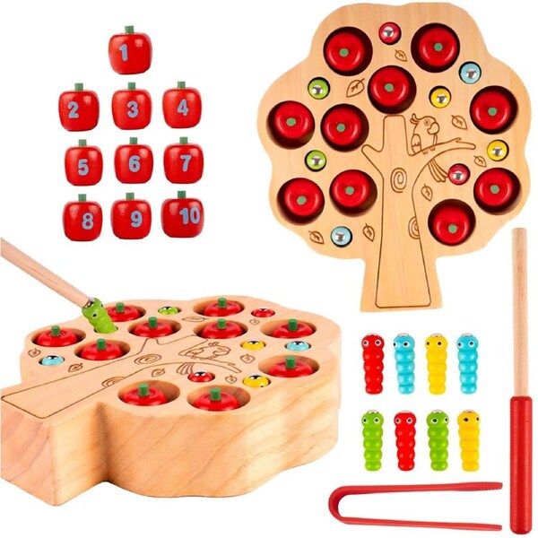 HOLALA Wooden Montessori Toys Worm & Apple Matching Game