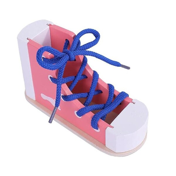 HOLALA Learn-to-Tie Shoe Toy Reusable Wooden Board for ToddlerPink