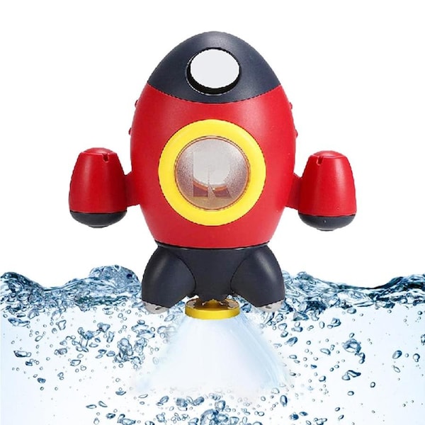 HOLALA Space Rocket Bath Toy with Rotating Fountain for Toddlers 1-3-Red