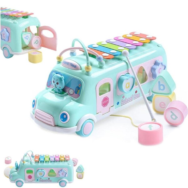 HOLALA Intellectual School Bus Knocking Piano Music Toy Shape Puzzles-Green