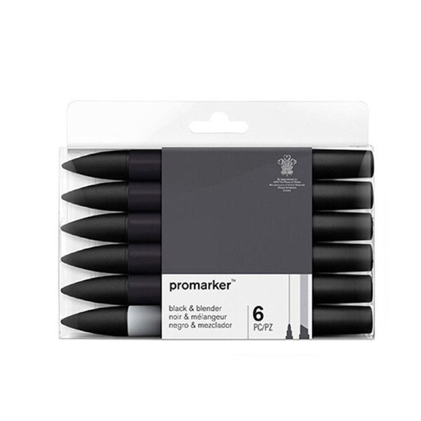 HOLALA 5 Pcs Black Markers + 1 Pcs Blender Marker Dual-tip for Painting