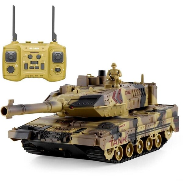 HOLALA RC Tank 1/24 2.4Ghz 360 Degree Turret Toy with Sound Smoke Light-Yellow