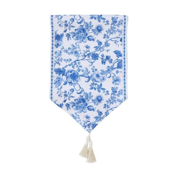 LVD Hamptons Rectangular Polyester Table Runner W/ Tassels Blue 180x33cm