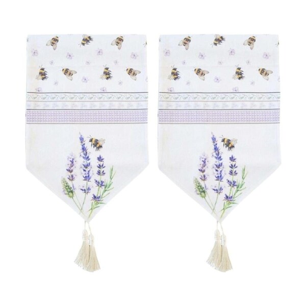 2PK LVD Lavender Bee Rectangular Polyester Table Runner W/ Tassels 180x33cm