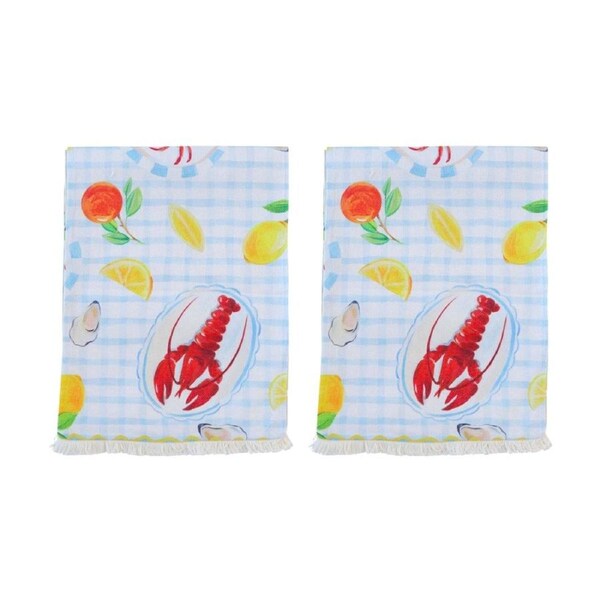 2PK LVD Lobster Rectangular Polyester Decor Table Runner W/ Fringing 180x33cm