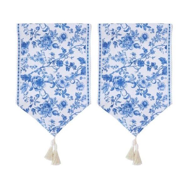2PK LVD Hamptons Rectangular Polyester Table Runner W/ Tassels Blue 180x33cm