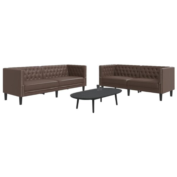 2 Piece Chesterfield Sofa Set Brown Faux Leather vidaXL