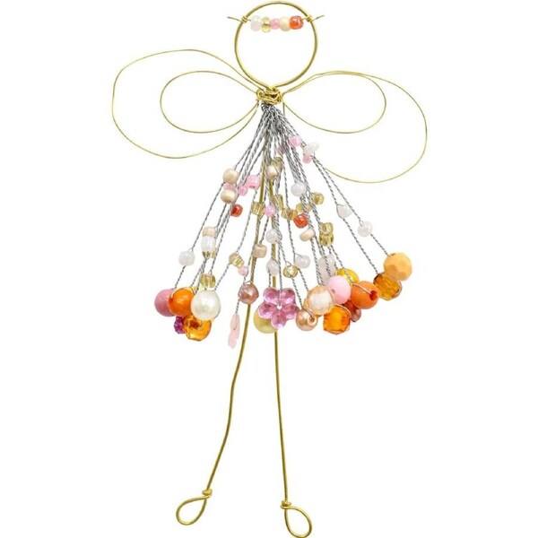LVD Handcrafted Salmon Rose Beaded Angel Seasonal Decor Ornament 15cm