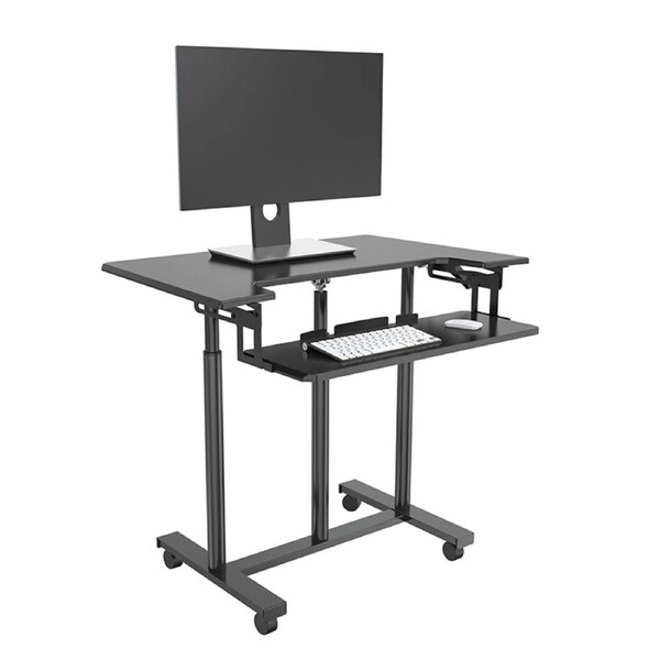 ONLINE Mobile Wheely Height Adjustable Sit Stand Desk Rolling Workstation with Keyboard Tray Home Office 899x564mm FDS301