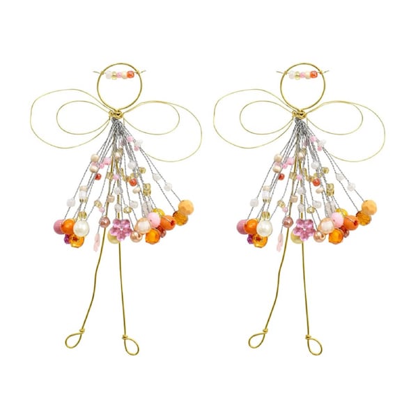 2PK LVD Handcrafted Salmon Rose Beaded Angel Seasonal Decor Ornament 15cm