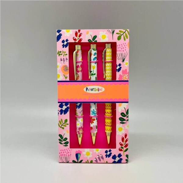 Paper Salad Floral and Waves 3 Ballpoint Pen Set (Boxed)