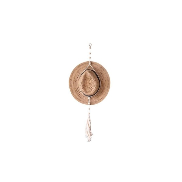 Velocity Macrame Hat Hangers for Wall Bohemian Women Hat Rack Organizer Hat Display Decor -One Layer with Wooden Beads