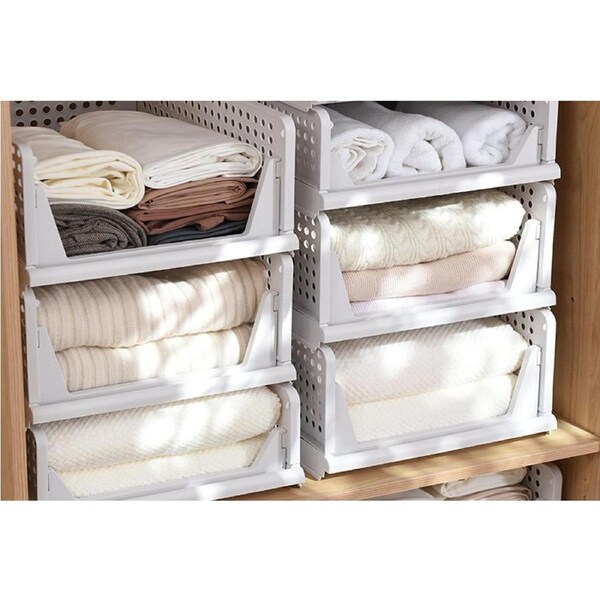 Velocity Stackable Plastic Storage Basket Foldable Closet Organizer Clothes Storage Drawer