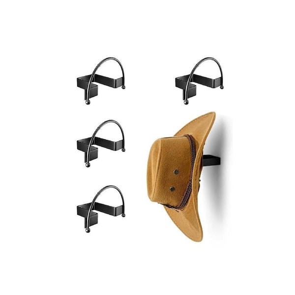 Velocity 4 Pack Black Metal Cowboy Hat Rack Wall Mounted Hook for Hats