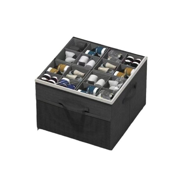 Velocity Shoe Organizer for Closet Foldable Shoe Storage Containers with Adjustable Dividers and Transparent Cover - Black