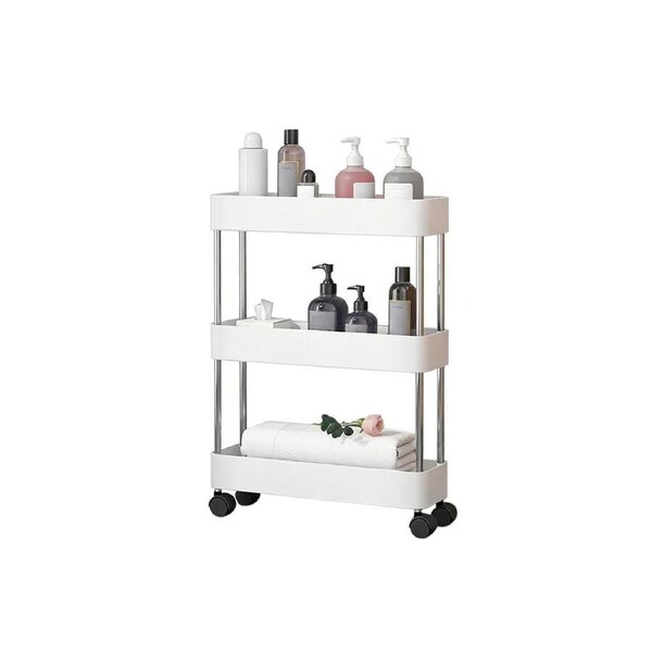 Velocity Slim Rolling Storage Cart Bathroom Shelves Organizer for Kitchen Laundry - 3 Tier Shelf