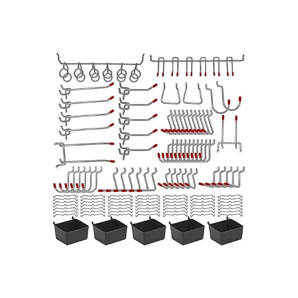 Velocity 114 pcs Pegboard Hooks Assortment with Metal Hooks Sets Pegboard Bins Peg Locks for Organizing Storage System Tools