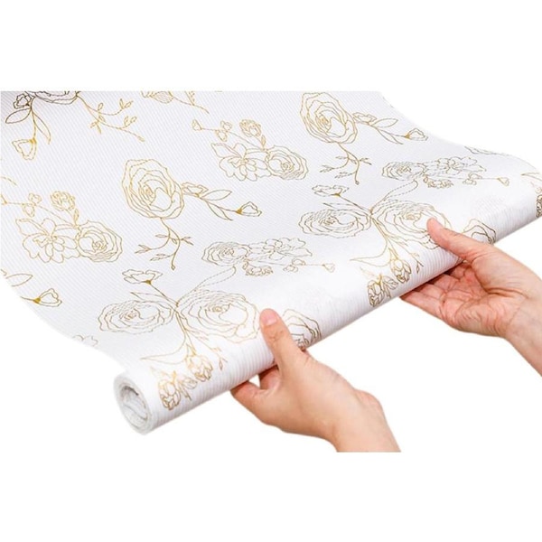 Velocity 3m Shelf Liners for Kitchen Cabinets Non-Adhesive Drawer Mats Liner Non Slip Cabinet Protector Liners for Shelves -Golden Rose