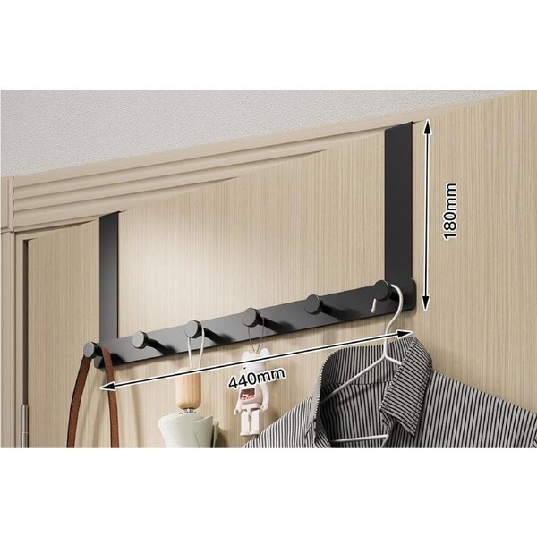 Velocity Over the Door Hanger 6 Hooks Clothes Storage Multipurpose Hanging Rack - Black