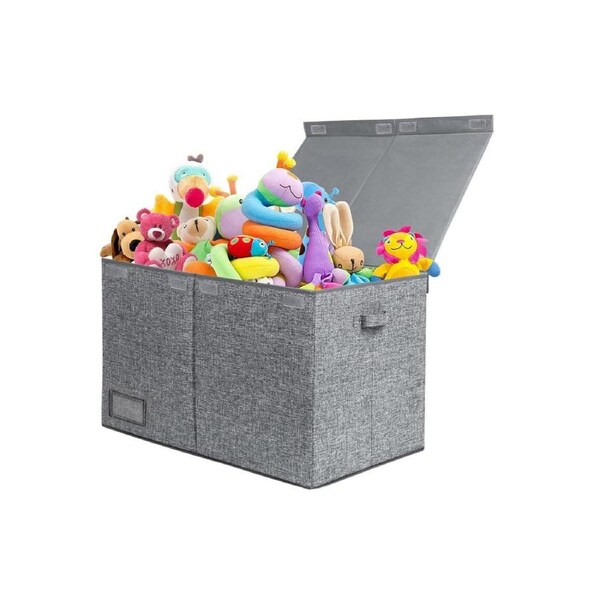 Velocity Foldable Large Toy Box Chest with Lid Linen Grey Toy Storage Organizer